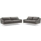 2 Piece 123" Stainless Steel Base Leather Sofa and Loveseat Set