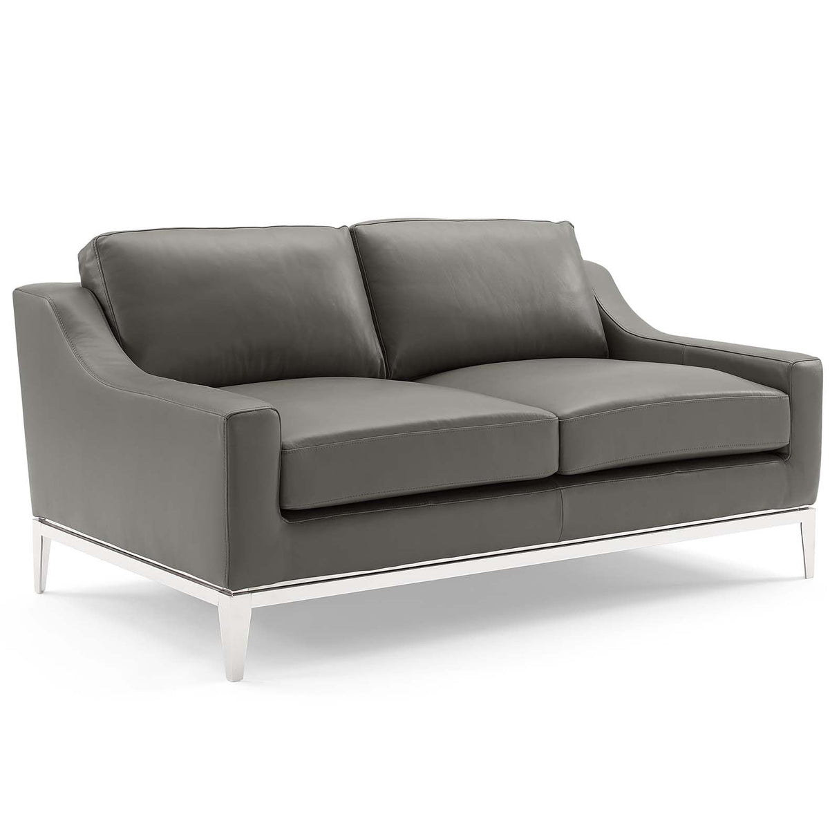 2 Piece 123" Stainless Steel Base Leather Sofa and Loveseat Set