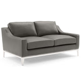 2 Piece 123" Stainless Steel Base Leather Sofa and Loveseat Set