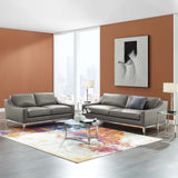 2 Piece 123" Stainless Steel Base Leather Sofa and Loveseat Set
