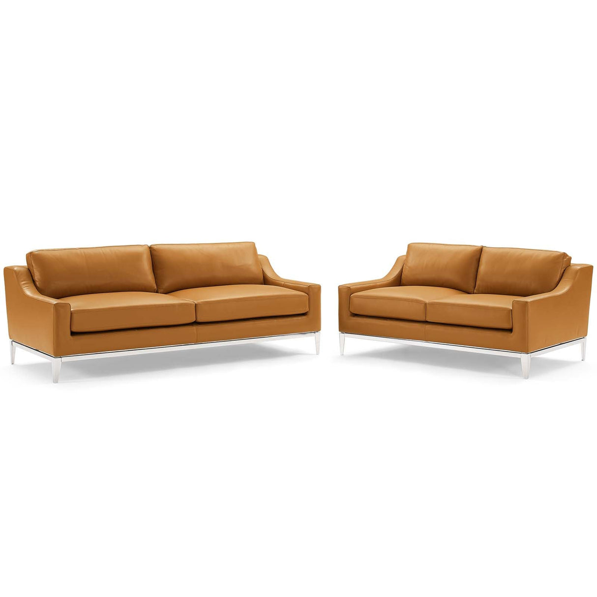 2 Piece 123" Stainless Steel Base Leather Sofa and Loveseat Set