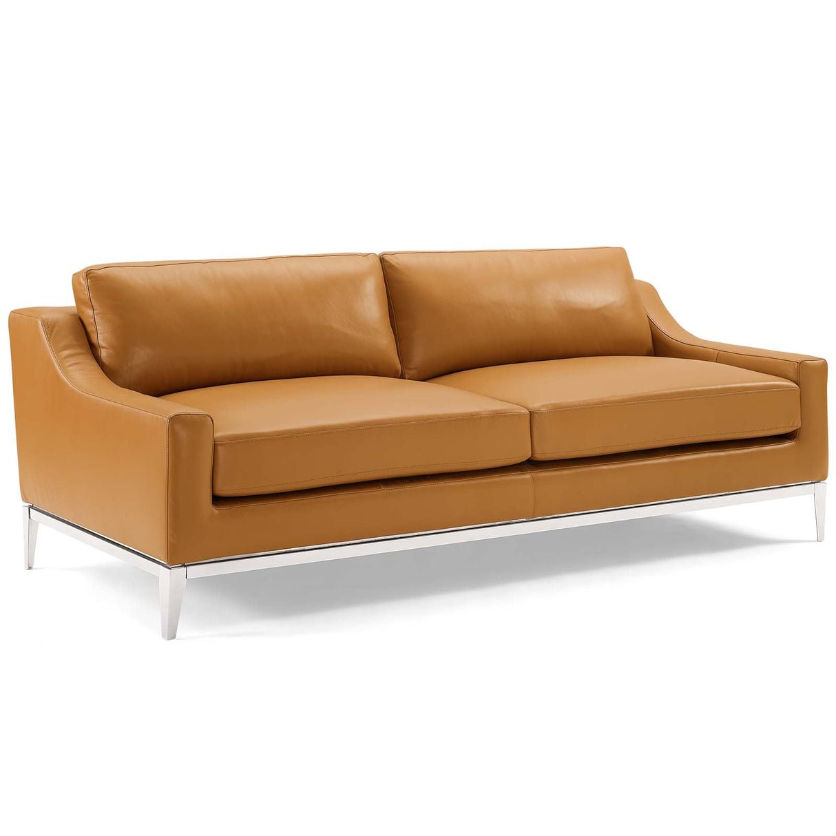 2 Piece 123" Stainless Steel Base Leather Sofa and Loveseat Set