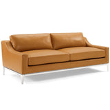 2 Piece 123" Stainless Steel Base Leather Sofa and Loveseat Set