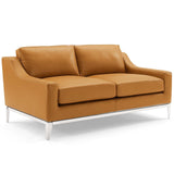 2 Piece 123" Stainless Steel Base Leather Sofa and Loveseat Set