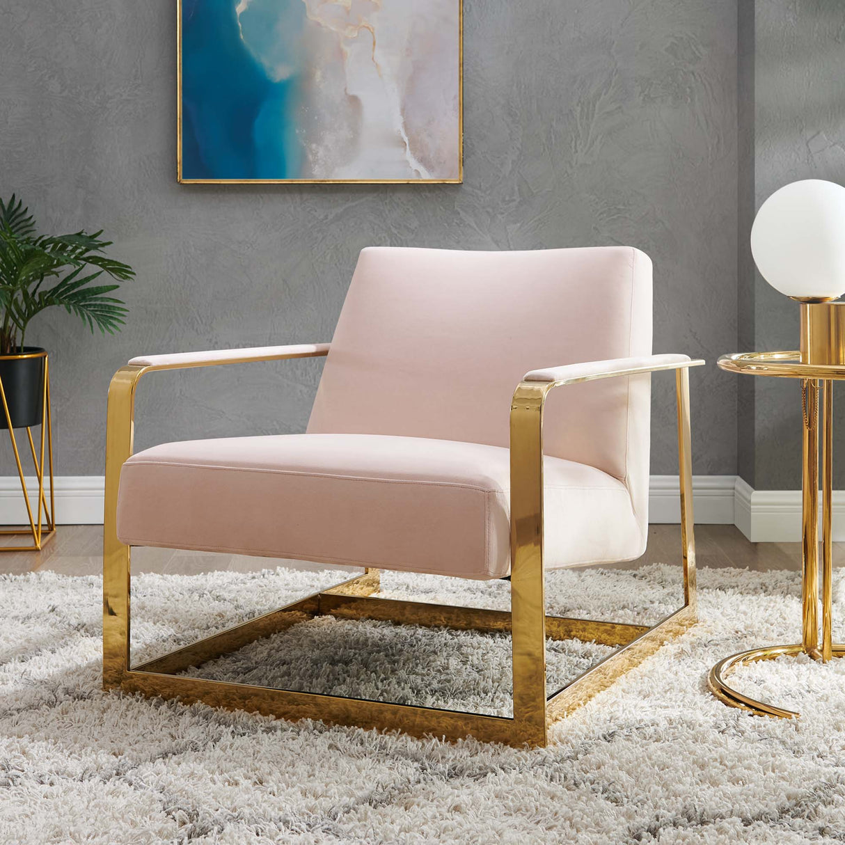 27 Inch Performance Velvet Accent Chair with Coated Steel Frame