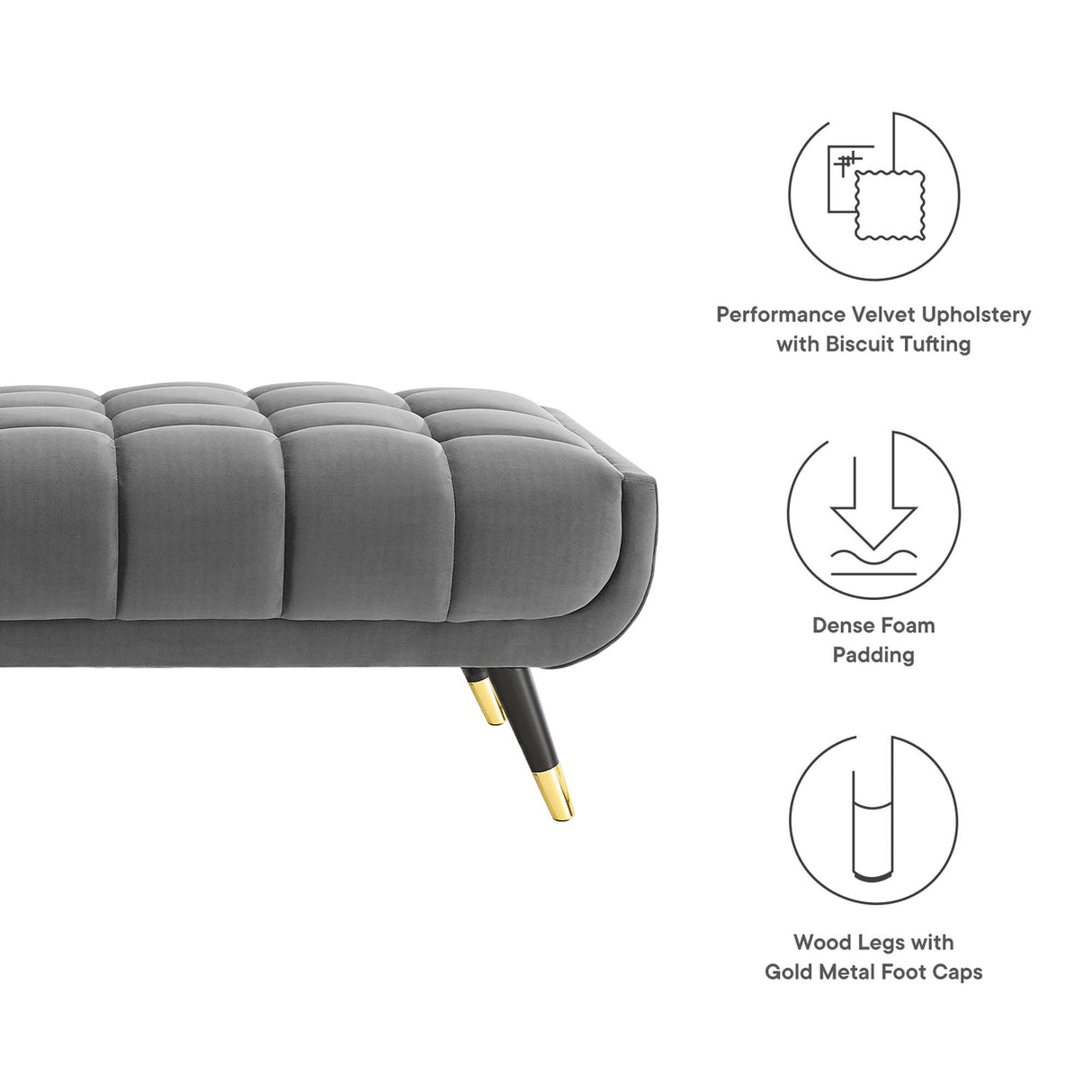 60 Inch Adept Performance Velvet Accent Bench with Gold Metal Caps