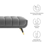 60 Inch Adept Performance Velvet Accent Bench with Gold Metal Caps