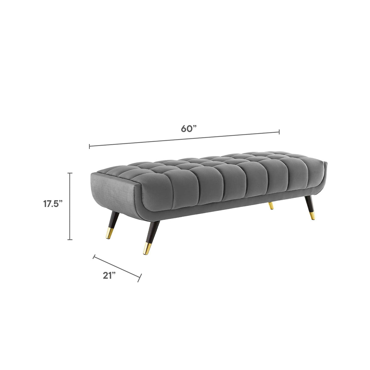 60 Inch Adept Performance Velvet Accent Bench with Gold Metal Caps