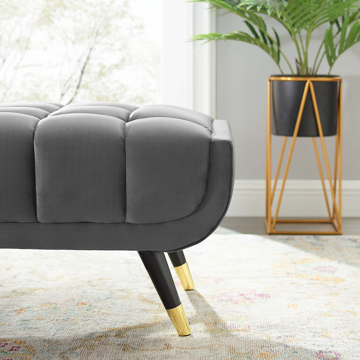 60 Inch Adept Performance Velvet Accent Bench with Gold Metal Caps