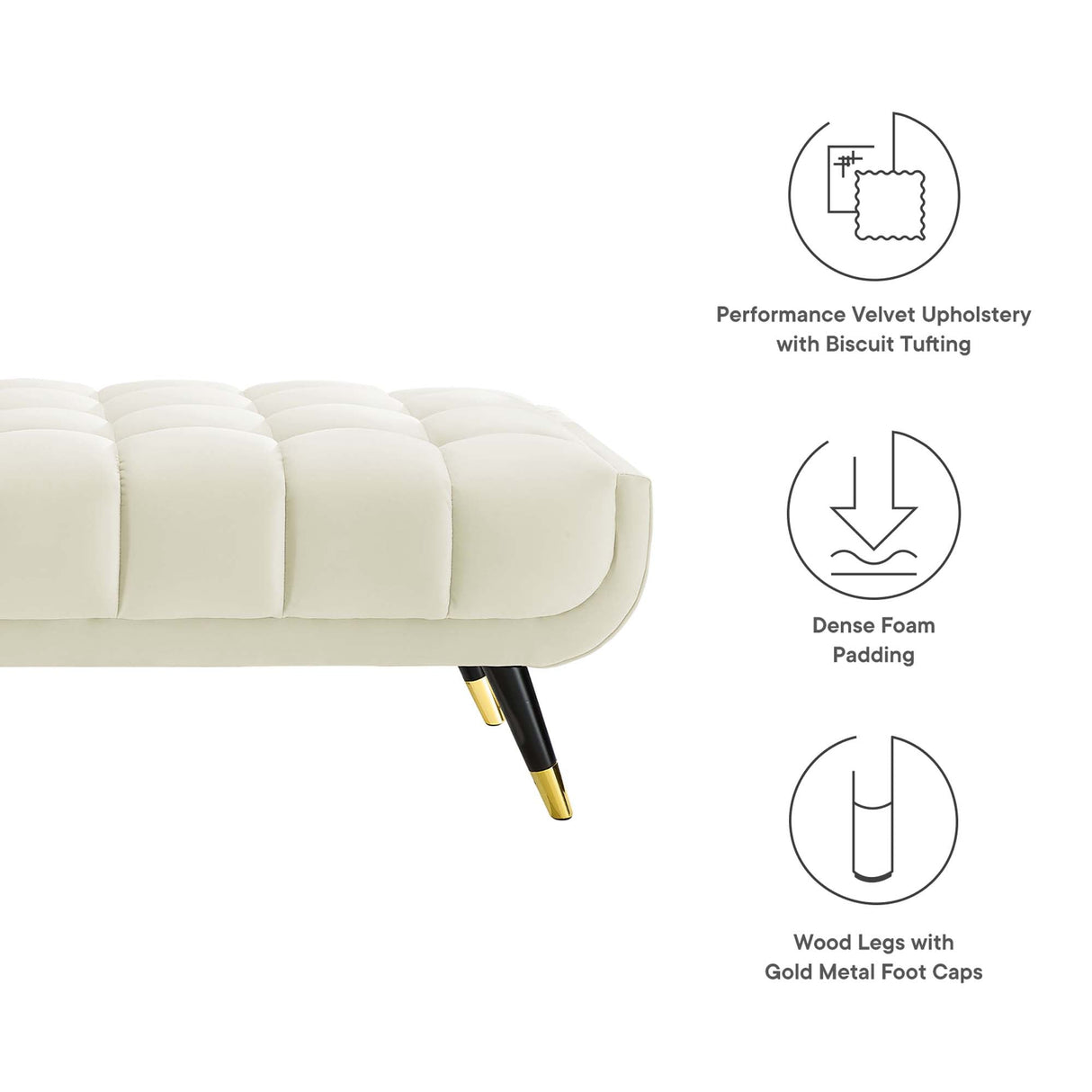 60 Inch Adept Performance Velvet Accent Bench with Gold Metal Caps