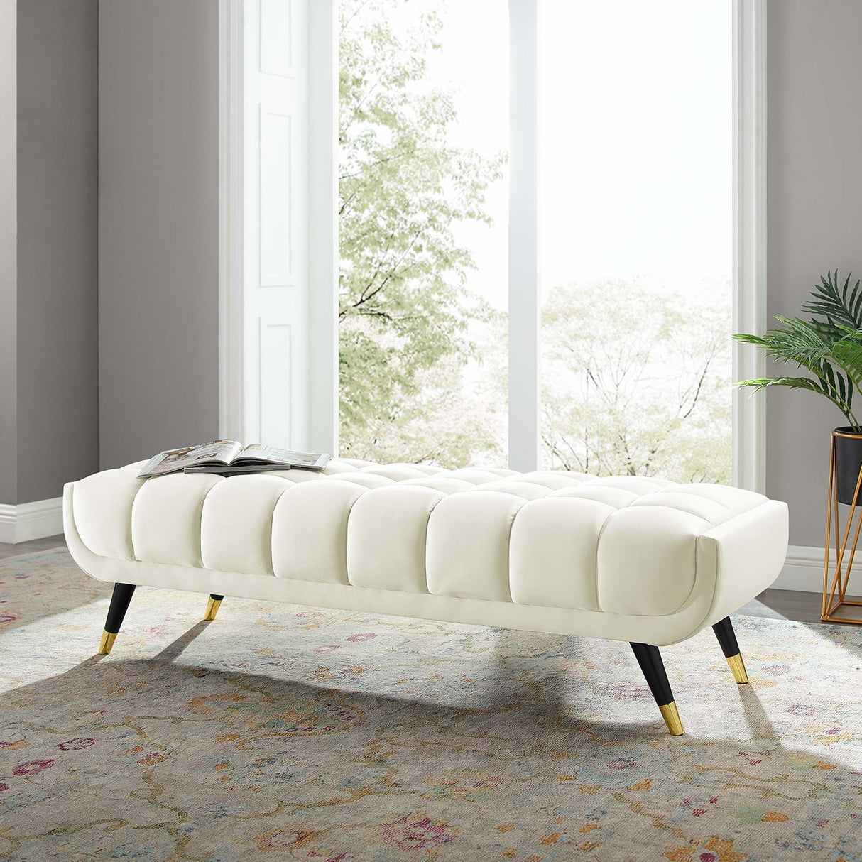 60 Inch Adept Performance Velvet Accent Bench with Gold Metal Caps