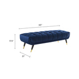 60 Inch Adept Performance Velvet Accent Bench with Gold Metal Caps