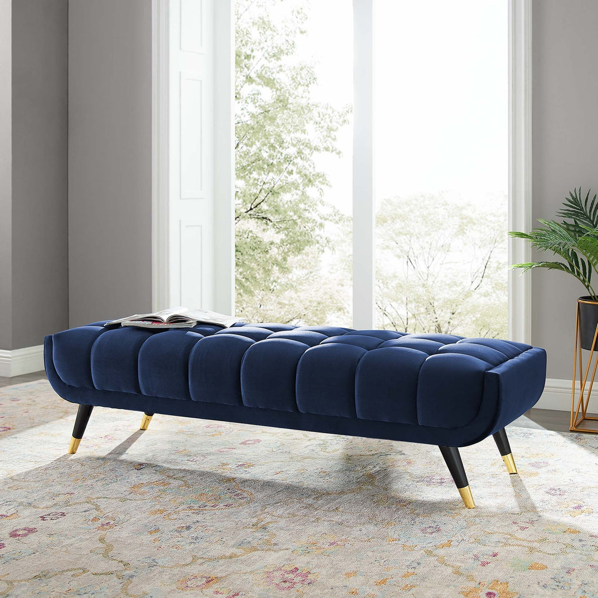 60 Inch Adept Performance Velvet Accent Bench with Gold Metal Caps