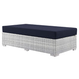 57" Light Gray Navy Outdoor Patio Rectangular Wicker Ottoman