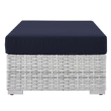 57" Light Gray Navy Outdoor Patio Rectangular Wicker Ottoman