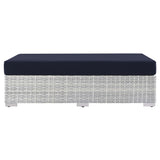 57" Light Gray Navy Outdoor Patio Rectangular Wicker Ottoman