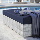 57" Light Gray Navy Outdoor Patio Rectangular Wicker Ottoman