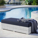 57" Light Gray Navy Outdoor Patio Rectangular Wicker Ottoman