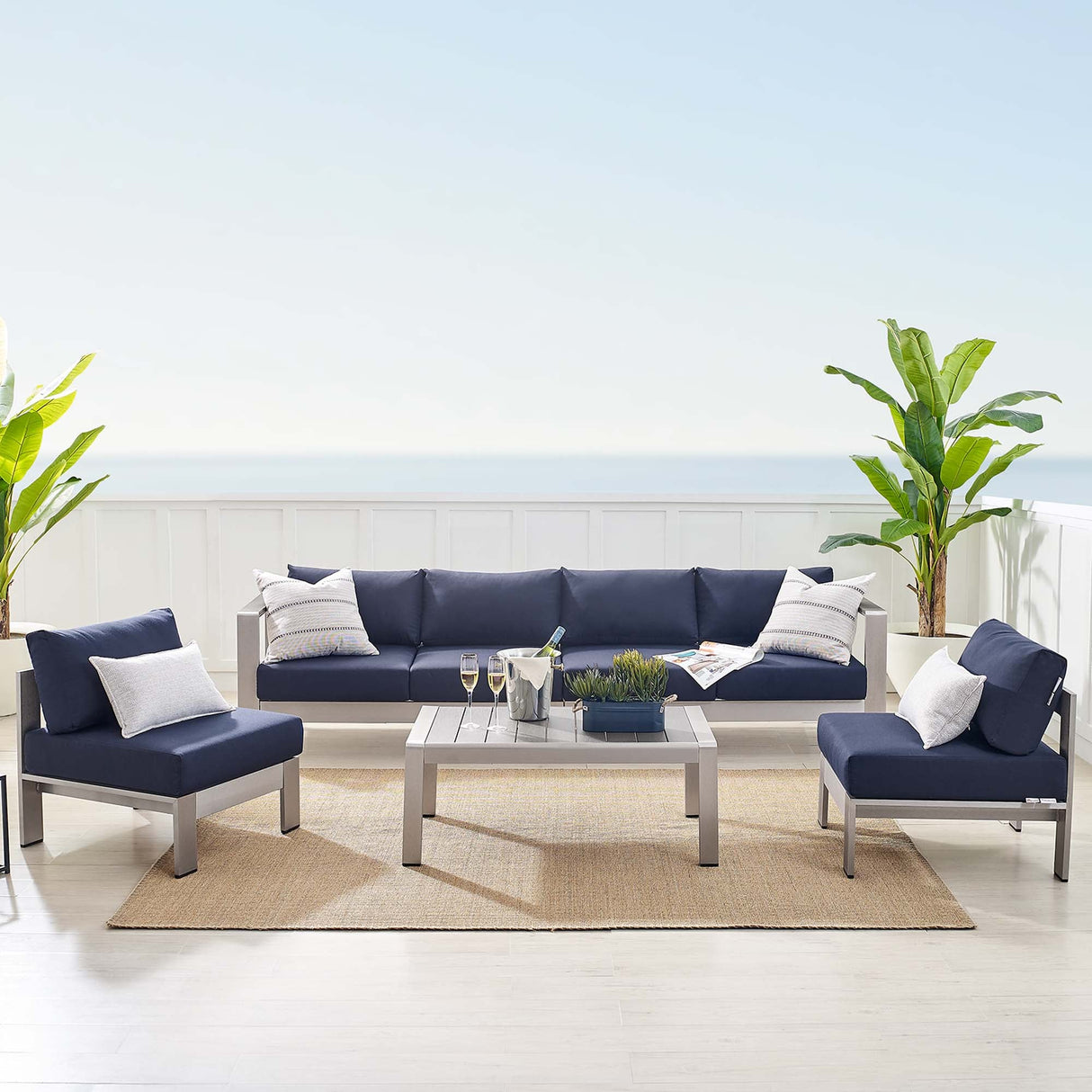 5-Piece Aluminum Outdoor Sectional Sofa Set with Sunbrella Fabric, Weather-Resistant