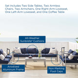 9-Piece Aluminum Outdoor Sectional Modular Sofa Set with Sunbrella Fabric