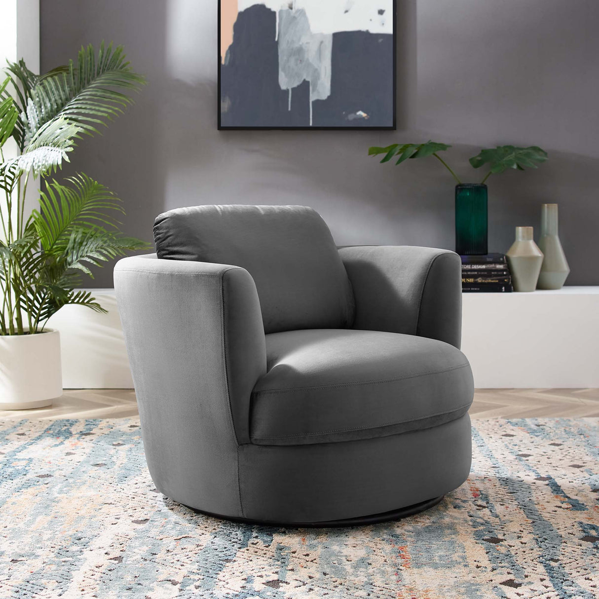 36 Inch Performance Velvet Swivel Barrel Armchair