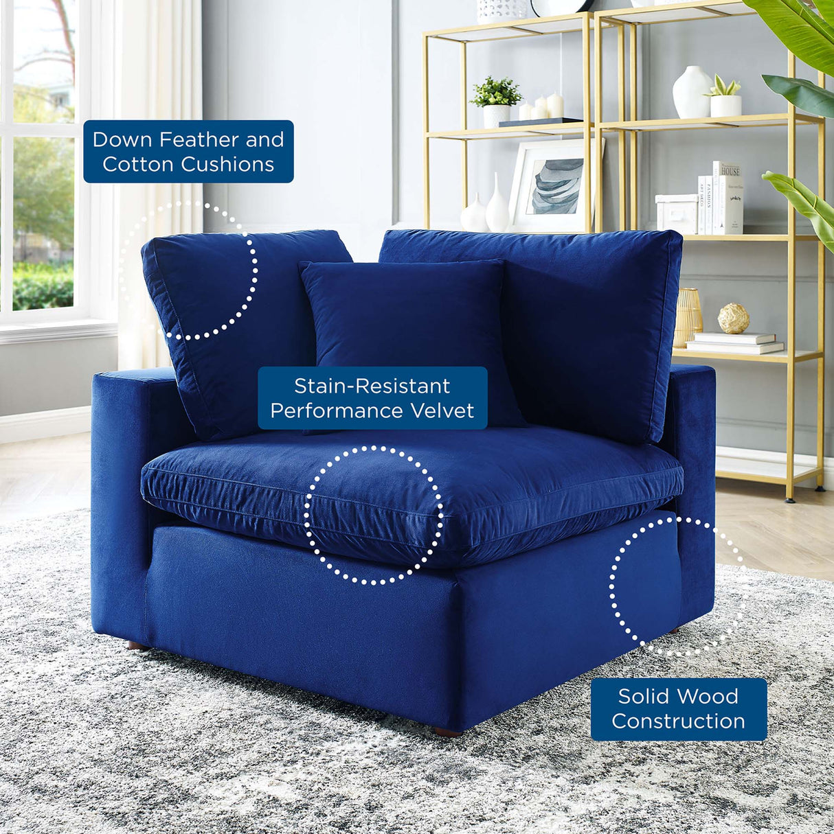 Down Filled Overstuffed Performance Velvet Corner Chair - 40 Inch