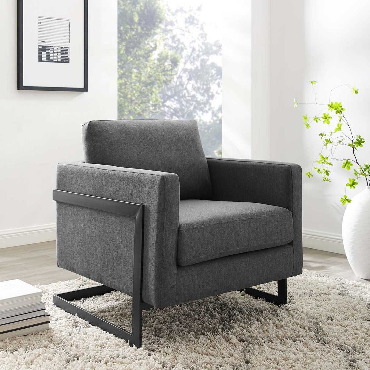 34 Inch Fabric Upholstered Sled Base Accent Chair
