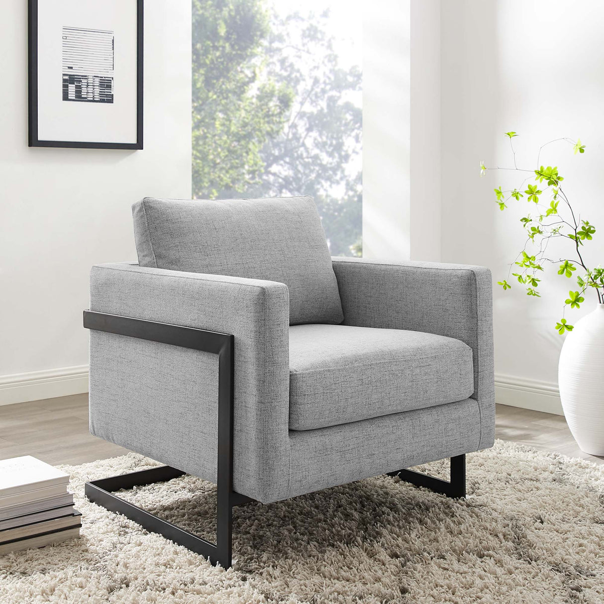 34 Inch Fabric Upholstered Sled Base Accent Chair