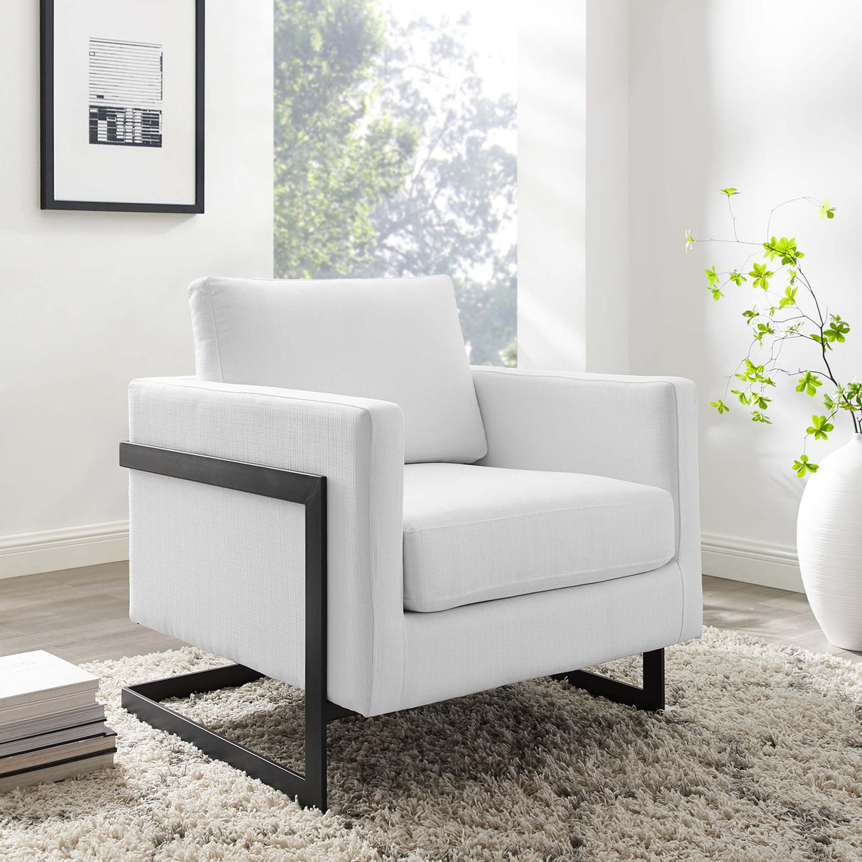 34 Inch Fabric Upholstered Sled Base Accent Chair