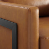 32 Inch Vegan Leather Sled Base Accent Chair in Black Tan