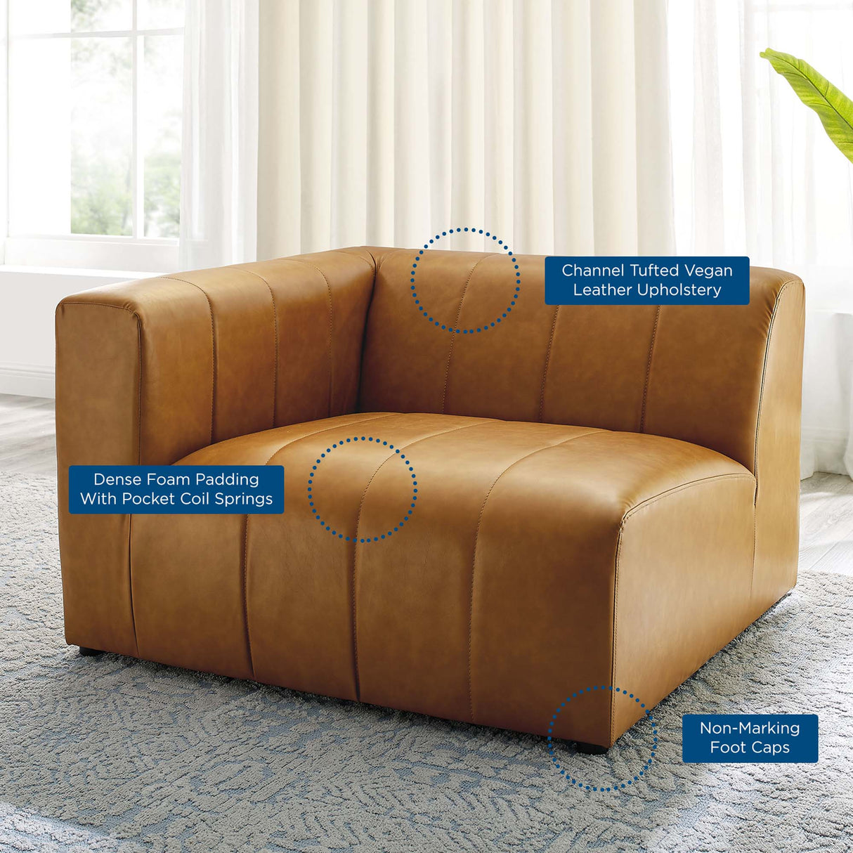Vegan Leather Left-Arm Chair in Tan - 44 Inch