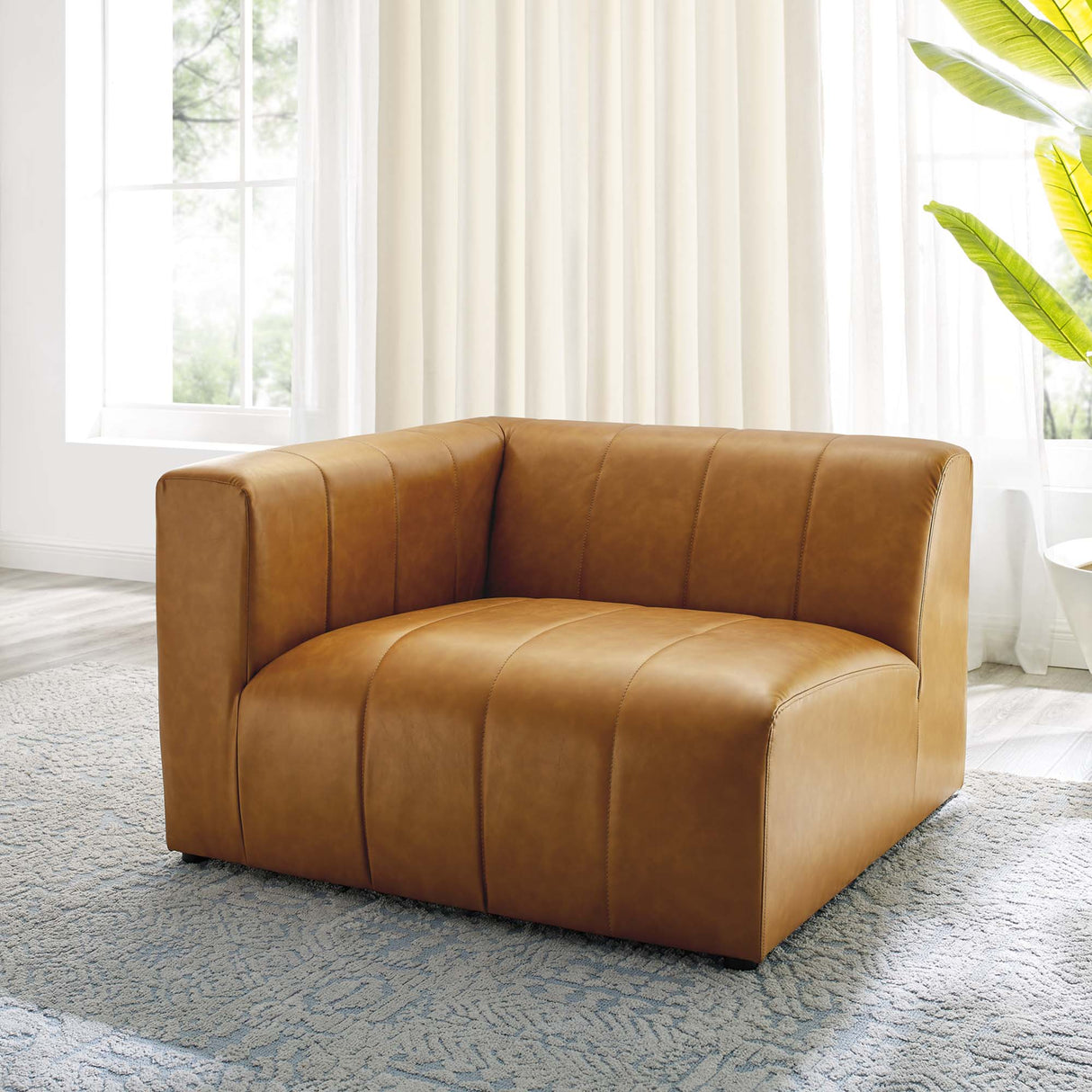 Vegan Leather Left-Arm Chair in Tan - 44 Inch