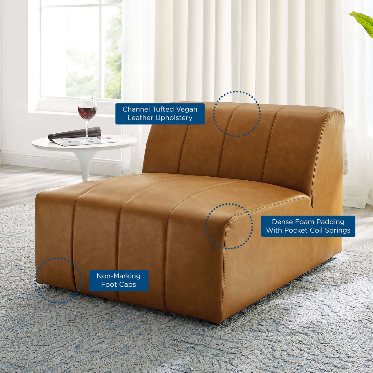 Channel Tufted Vegan Leather Armless Sectional Chair – 36 Inch