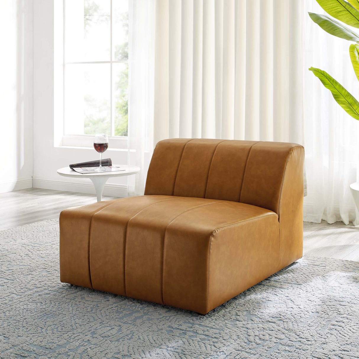 Channel Tufted Vegan Leather Armless Sectional Chair – 36 Inch