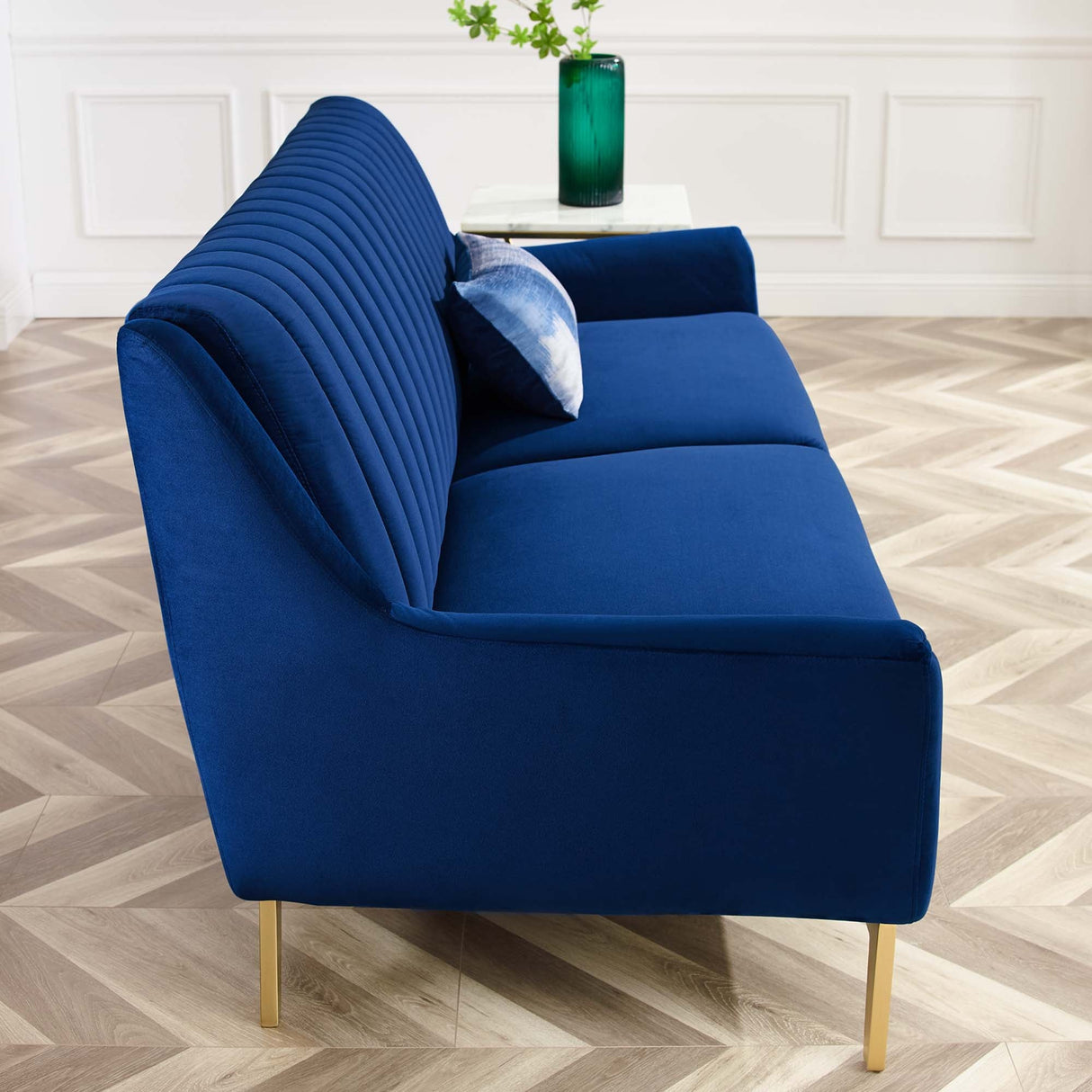 Vintage Modern Channel Tufted Performance Velvet Sofa