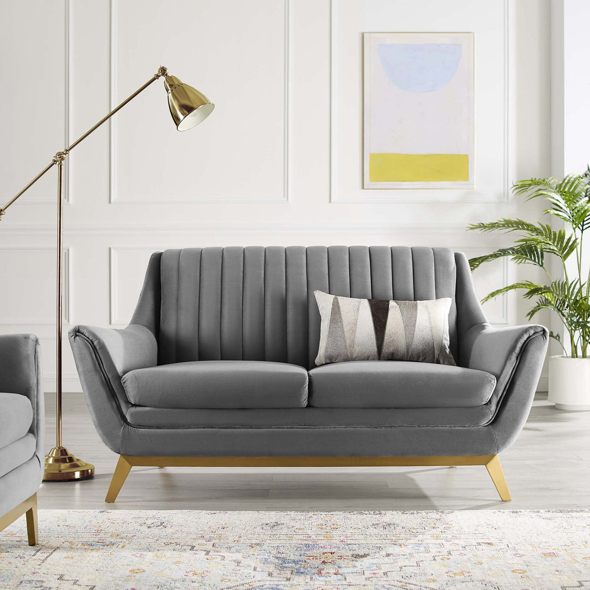 60 Inch Winsome Channel Tufted Performance Velvet Loveseat in Gray