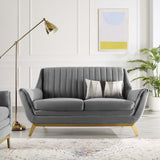 60 Inch Winsome Channel Tufted Performance Velvet Loveseat in Gray