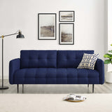 Square Tufted Fabric Sofa with French Piping and Metal Legs