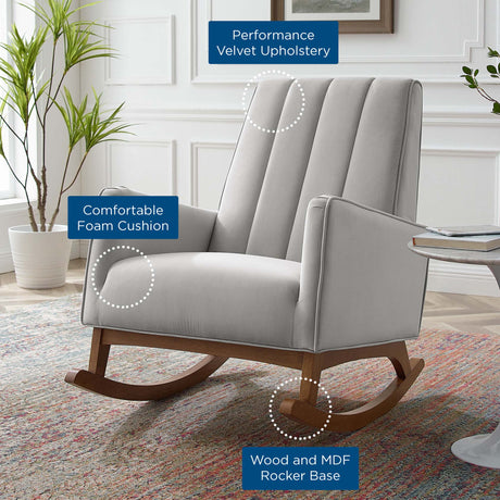 28 Inch Channel Tufted Performance Velvet Rocking Chair in Light Gray