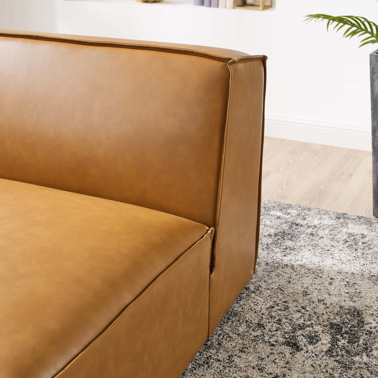 Vegan Leather Sectional Sofa Armless Chair in Tan - 35 Inch