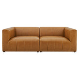 2-Piece Vegan Leather Channel Tufted Loveseat 87 Inch in Tan