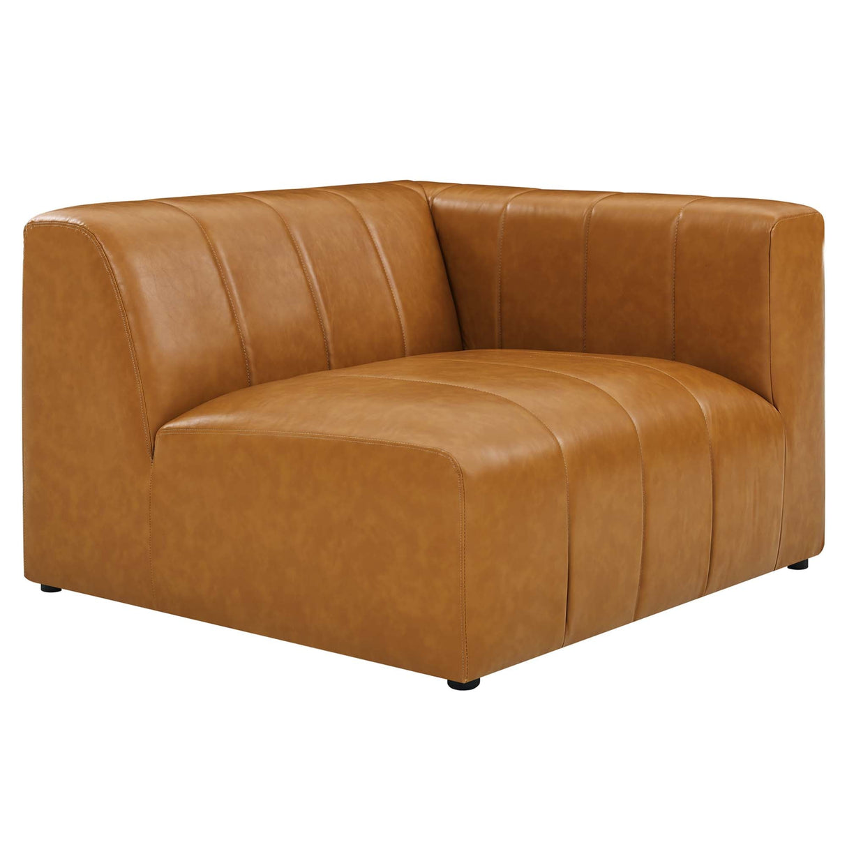 2-Piece Vegan Leather Channel Tufted Loveseat 87 Inch in Tan