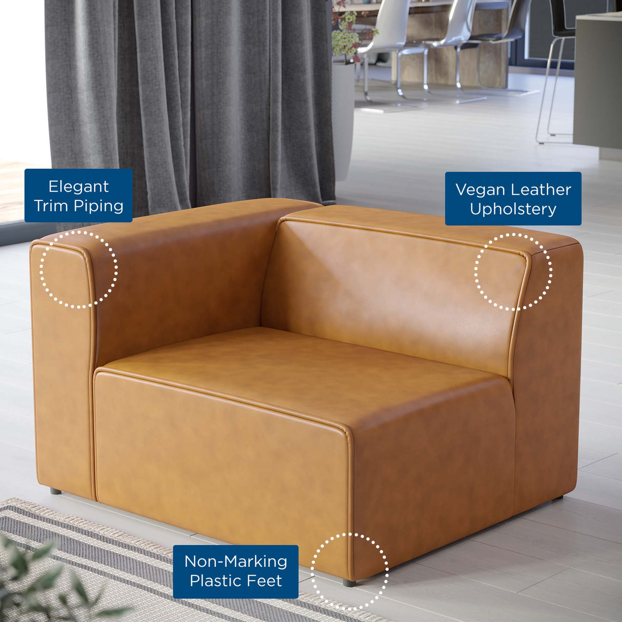 Vegan Leather Left-Arm Sectional Sofa Chair 44 Inch