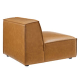 3-Piece Vegan Leather French Piping Sofa 123 Inch in Tan