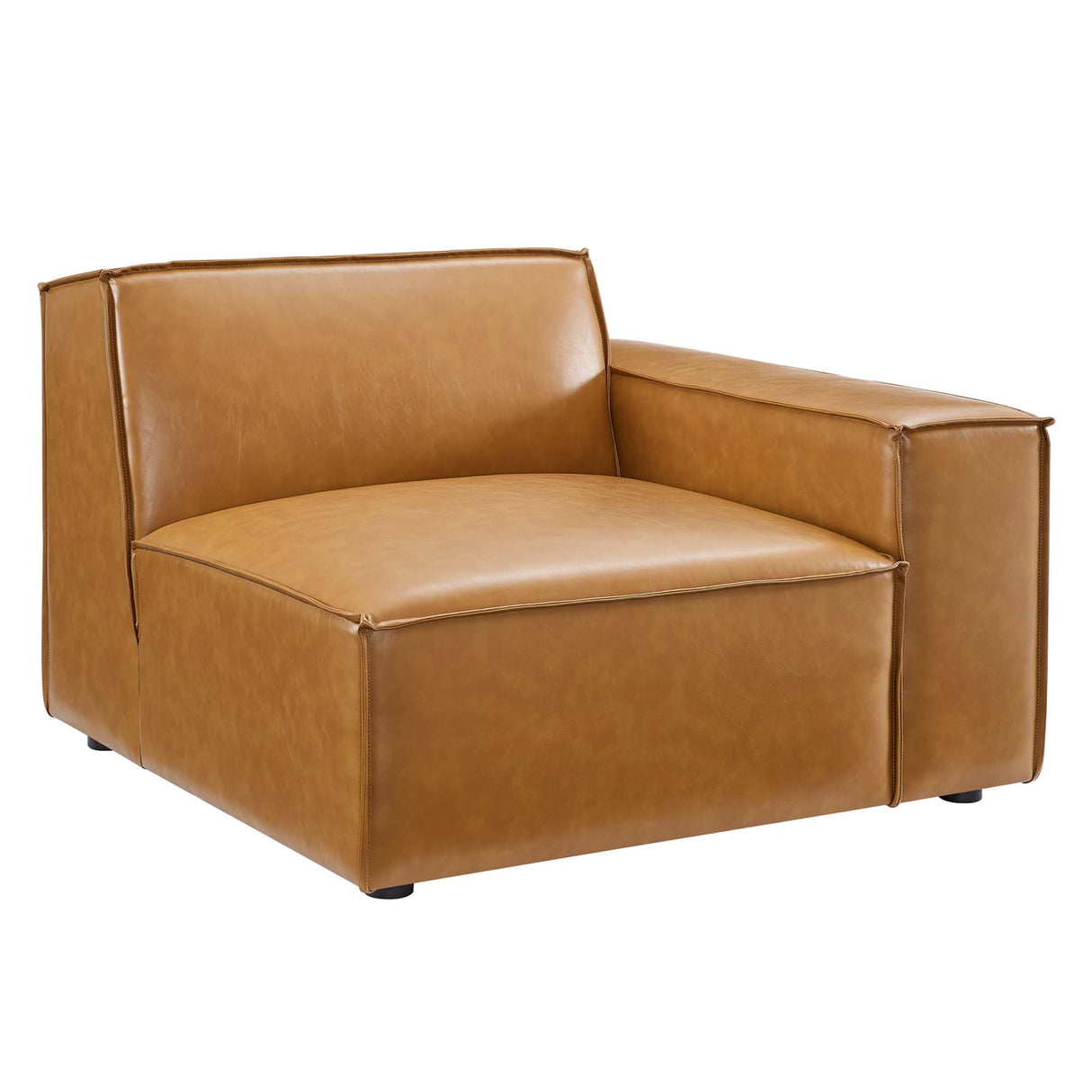 3-Piece Vegan Leather French Piping Sofa 123 Inch in Tan