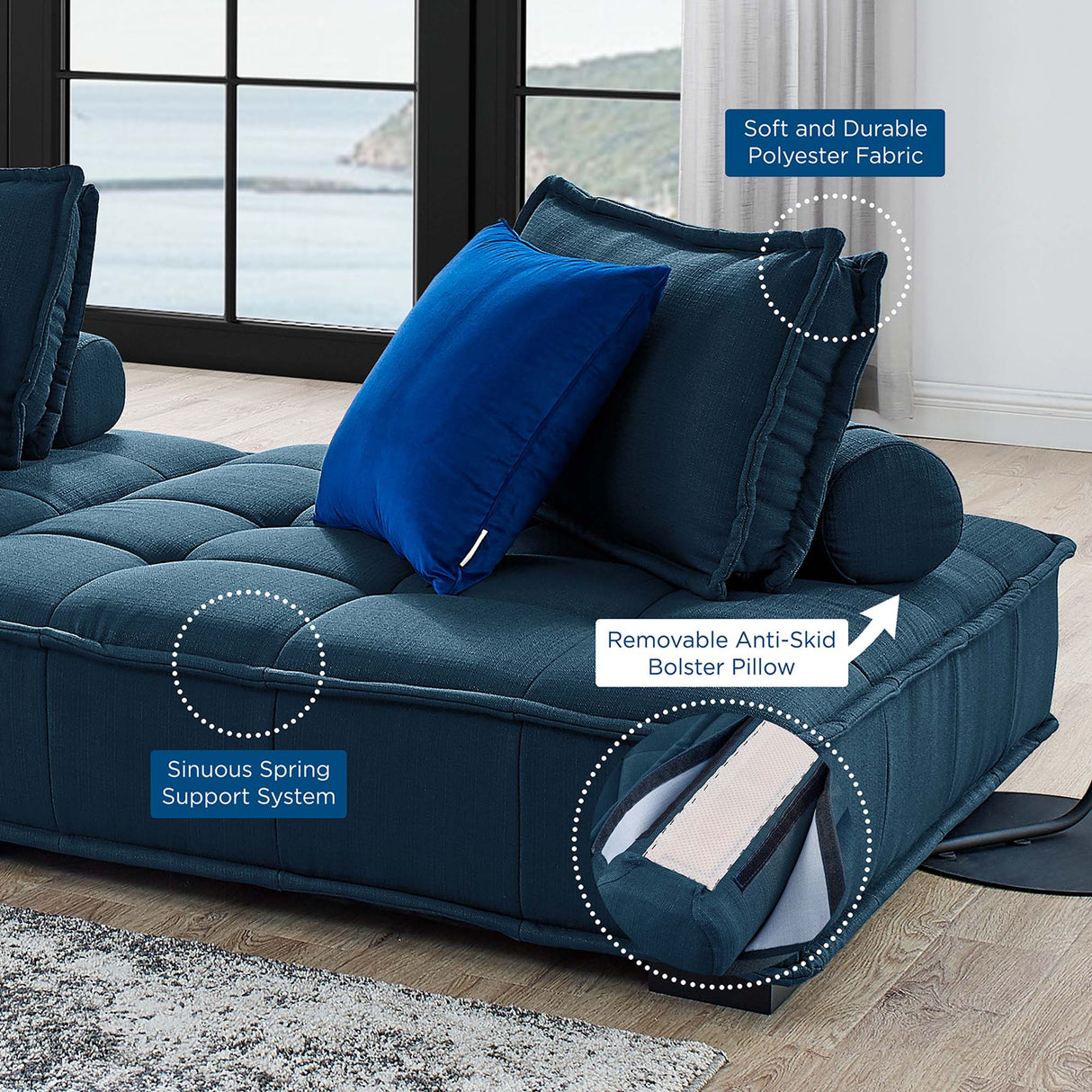 47 Inch Polyester Fabric Tufted Armless Chair