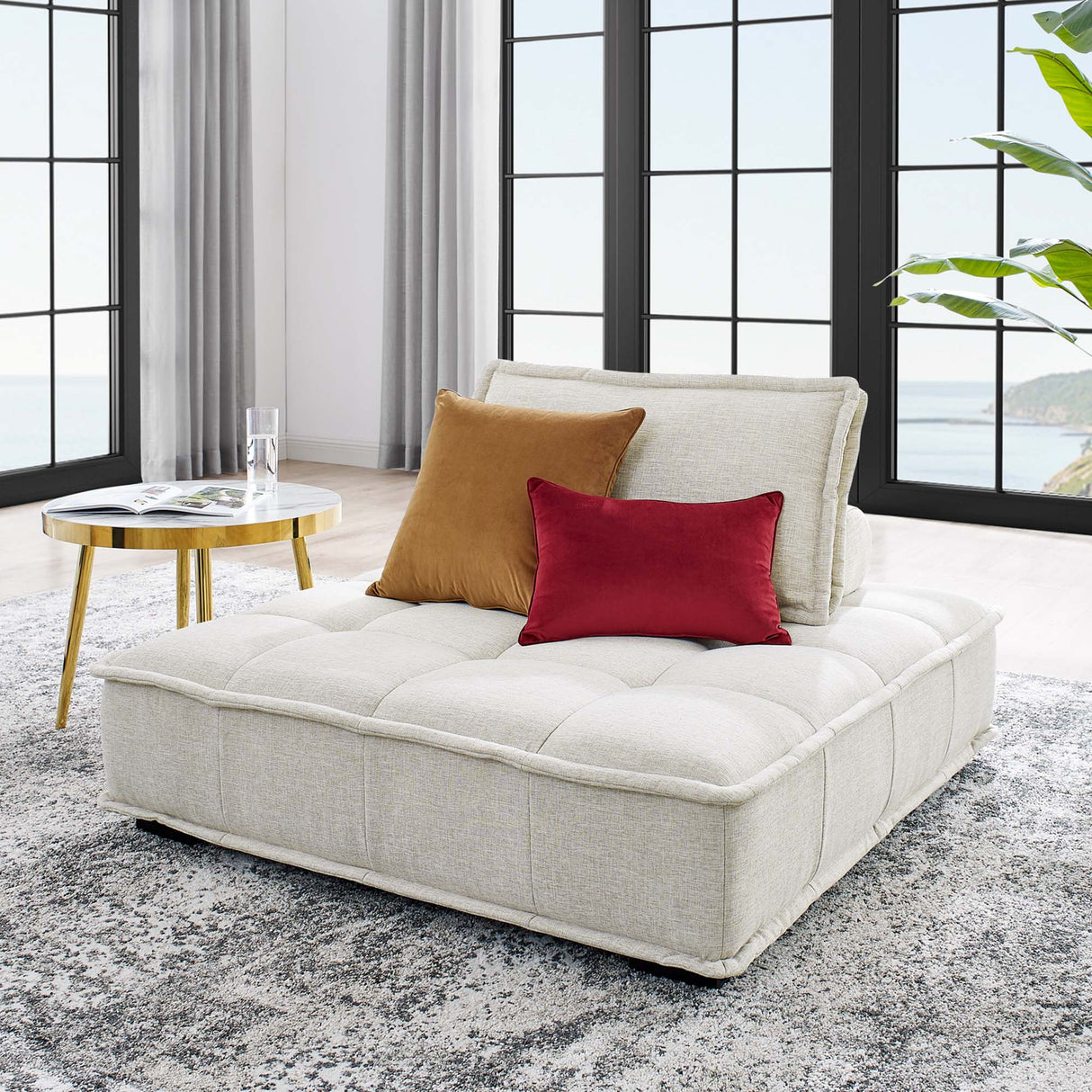47 Inch Polyester Fabric Tufted Armless Chair