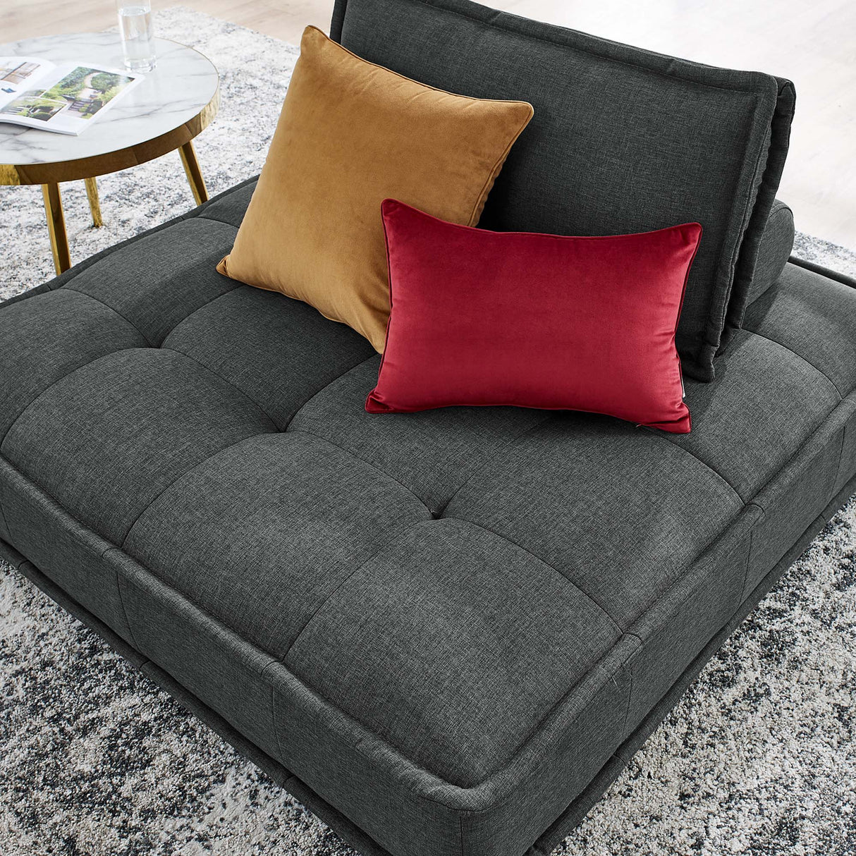 47 Inch Polyester Fabric Tufted Armless Chair