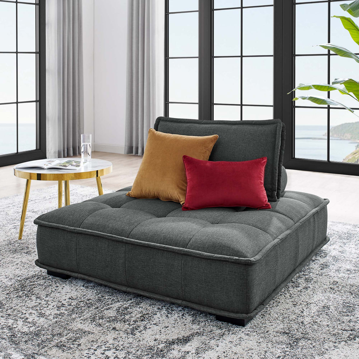 47 Inch Polyester Fabric Tufted Armless Chair