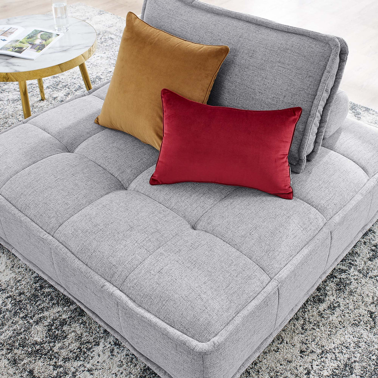 47 Inch Polyester Fabric Tufted Armless Chair